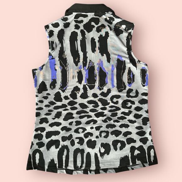 Jamie Sadock Top Medium Sleeveless 1/4 Zip Golf Performance Tank Animal Print - Picture 3 of 3